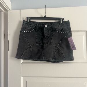 New Black Denim Studded Skirt